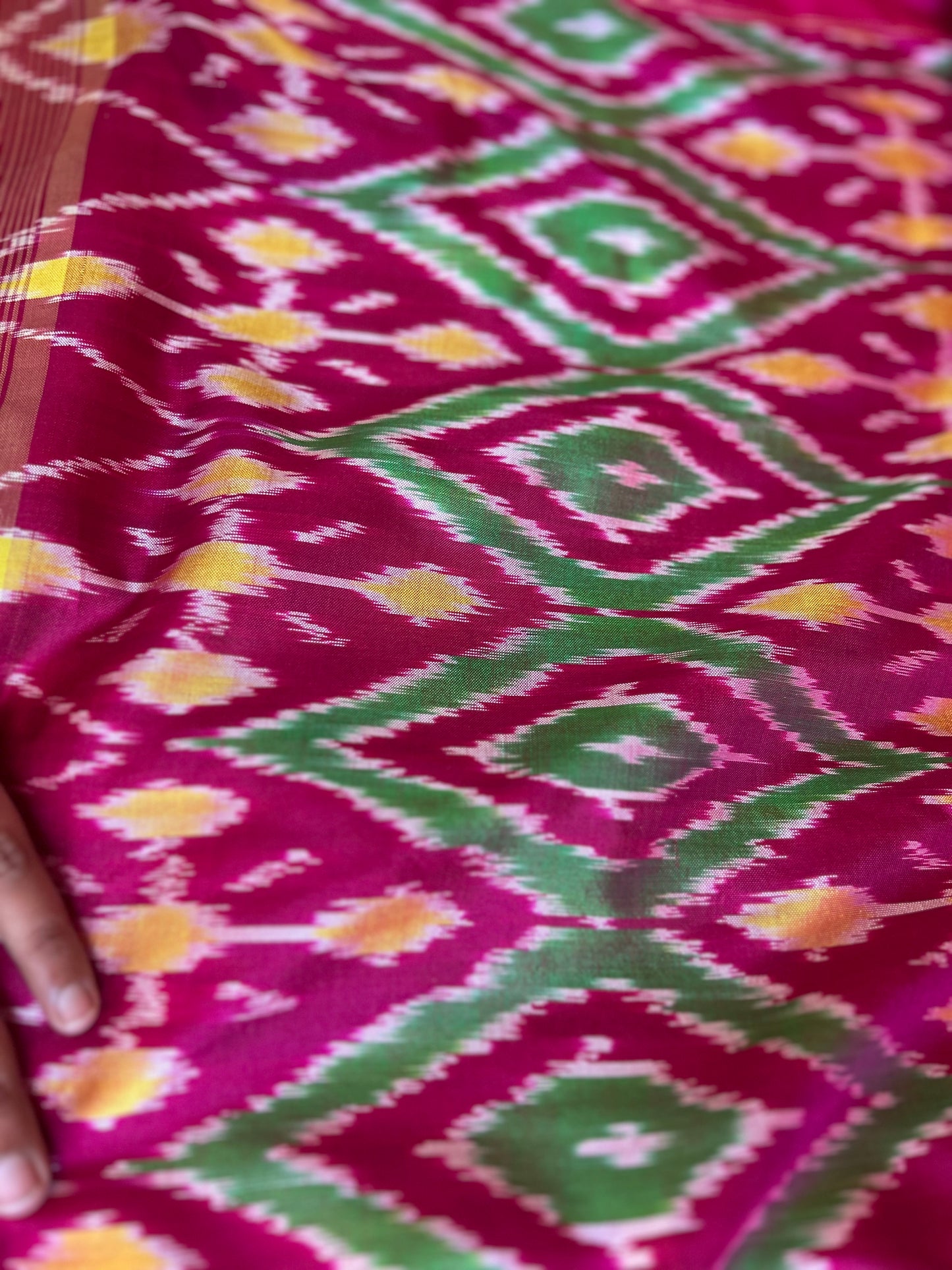 Pink ikkath Patola in Mustard Color