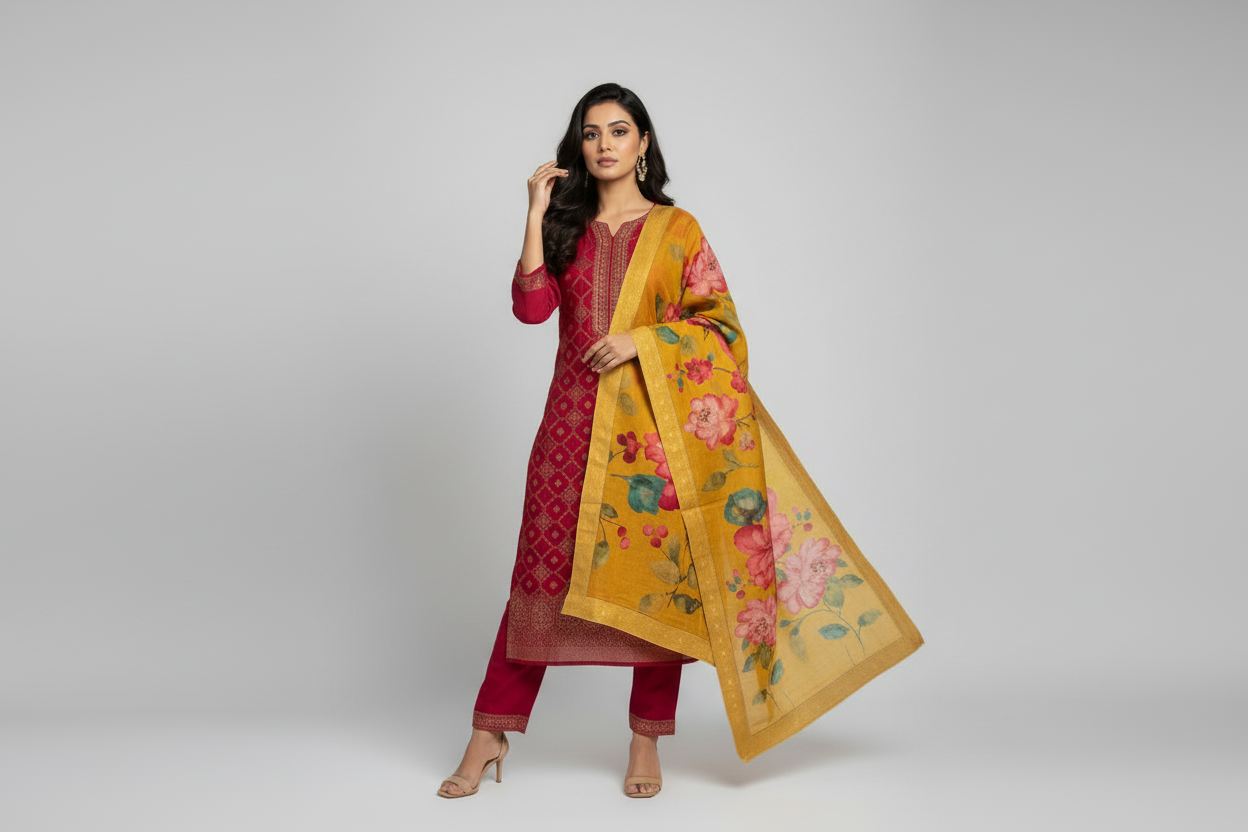 Rani Pink 3 Piece Kurthi Set