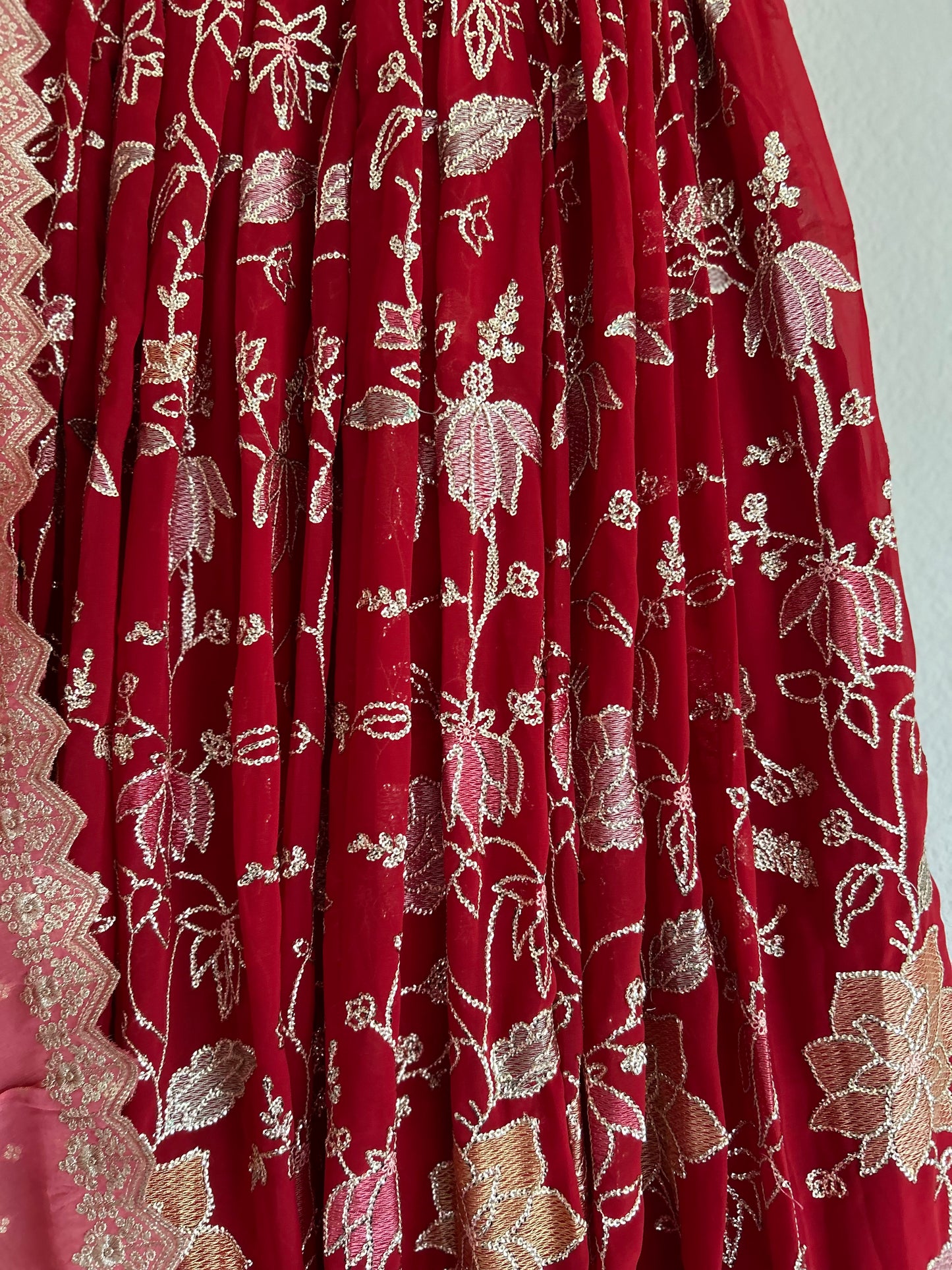 Red Flowy Lehanga