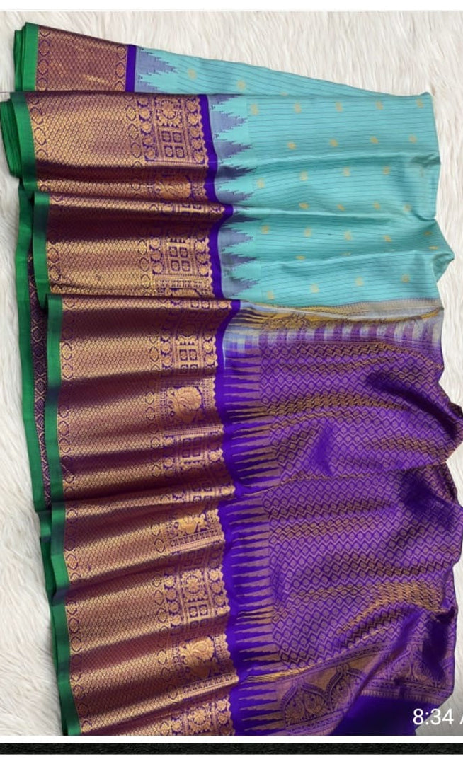 Pastel Blue Gadwal Saree with checks