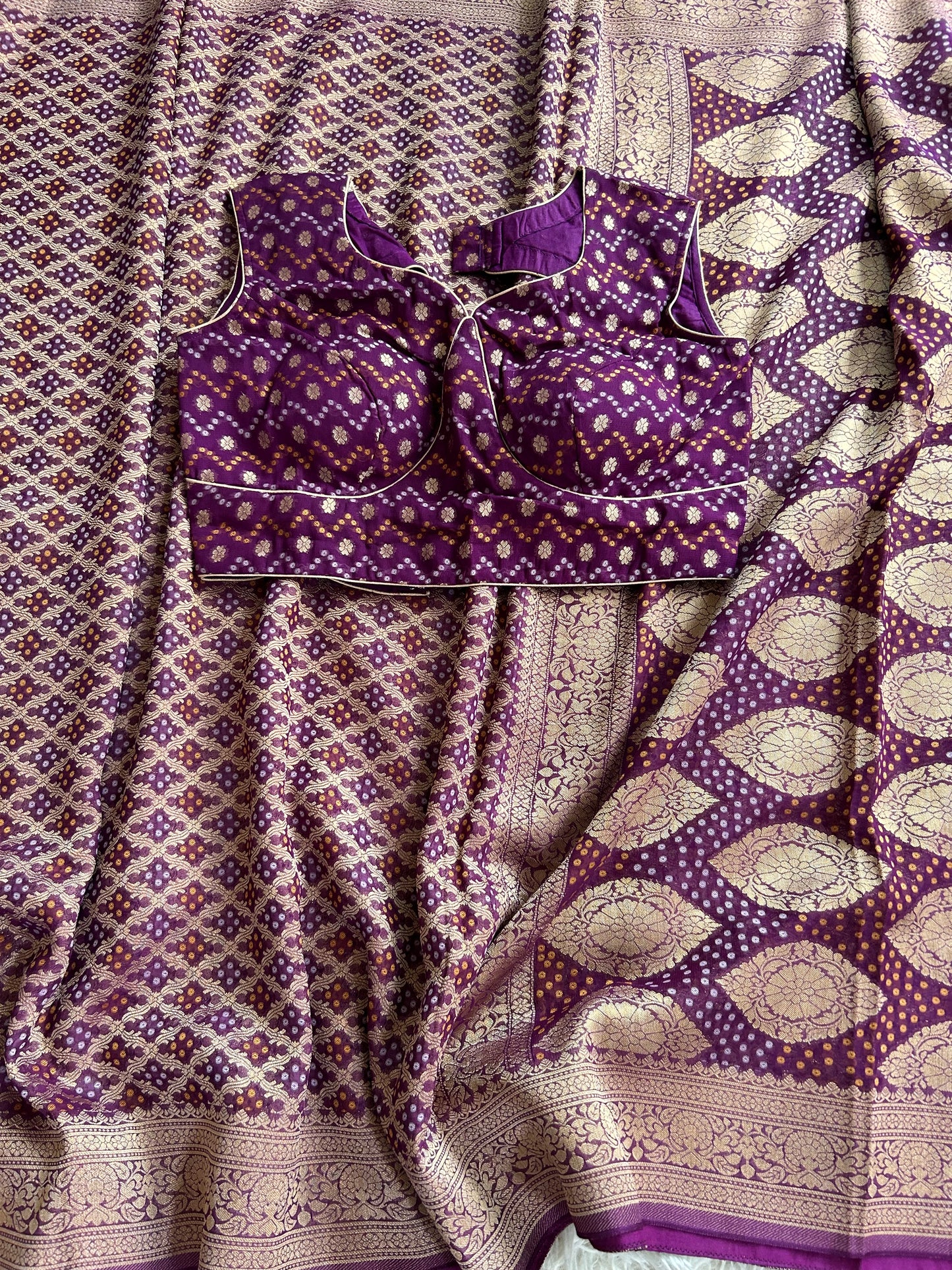 Khaddi Georgette in Purple with Bandhini design