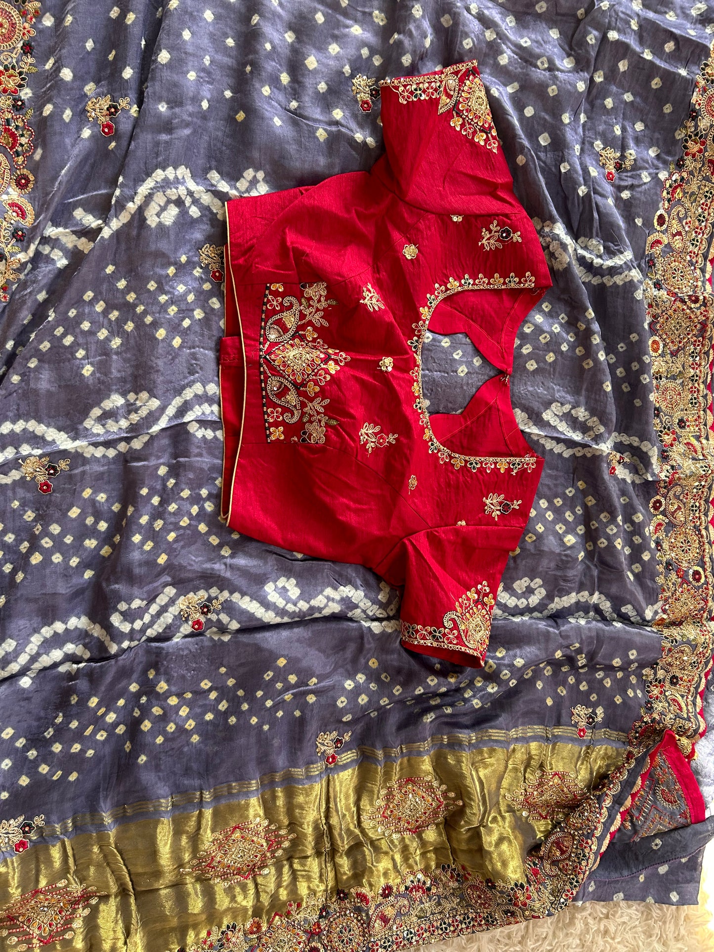 Grey Modal silk saree with Embroidery