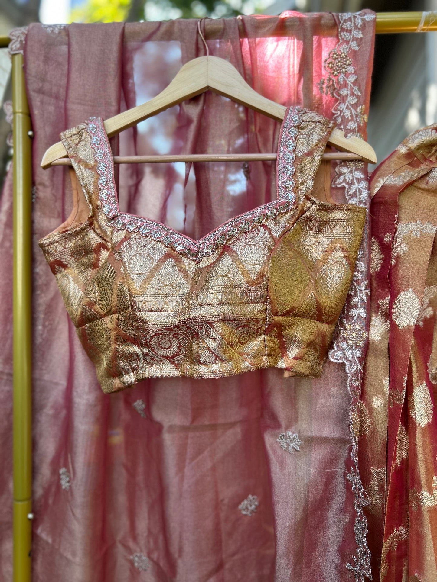 Tissue Lehanga in Maroon Tone