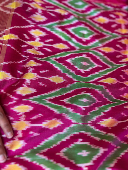 Pink ikkath Patola in Mustard Color