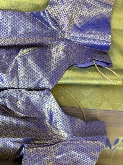 Designer Tissue Banarasi Saree in Green with Violet Border