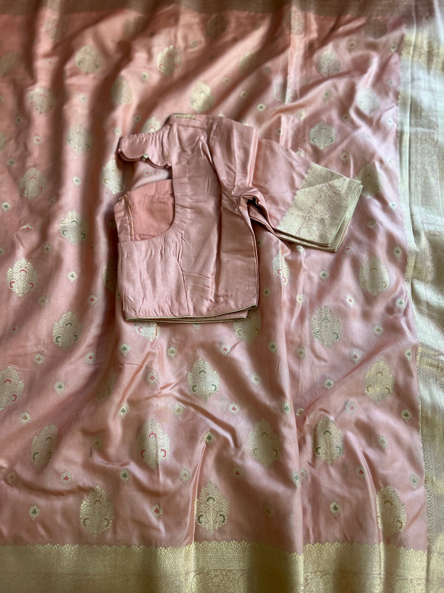 Peach color Banarasi Moonga Silk Saree