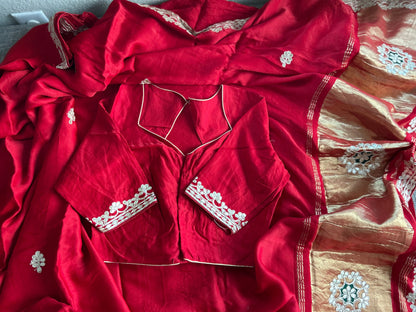 Mirchi Red Gotta patti work saree with blouse