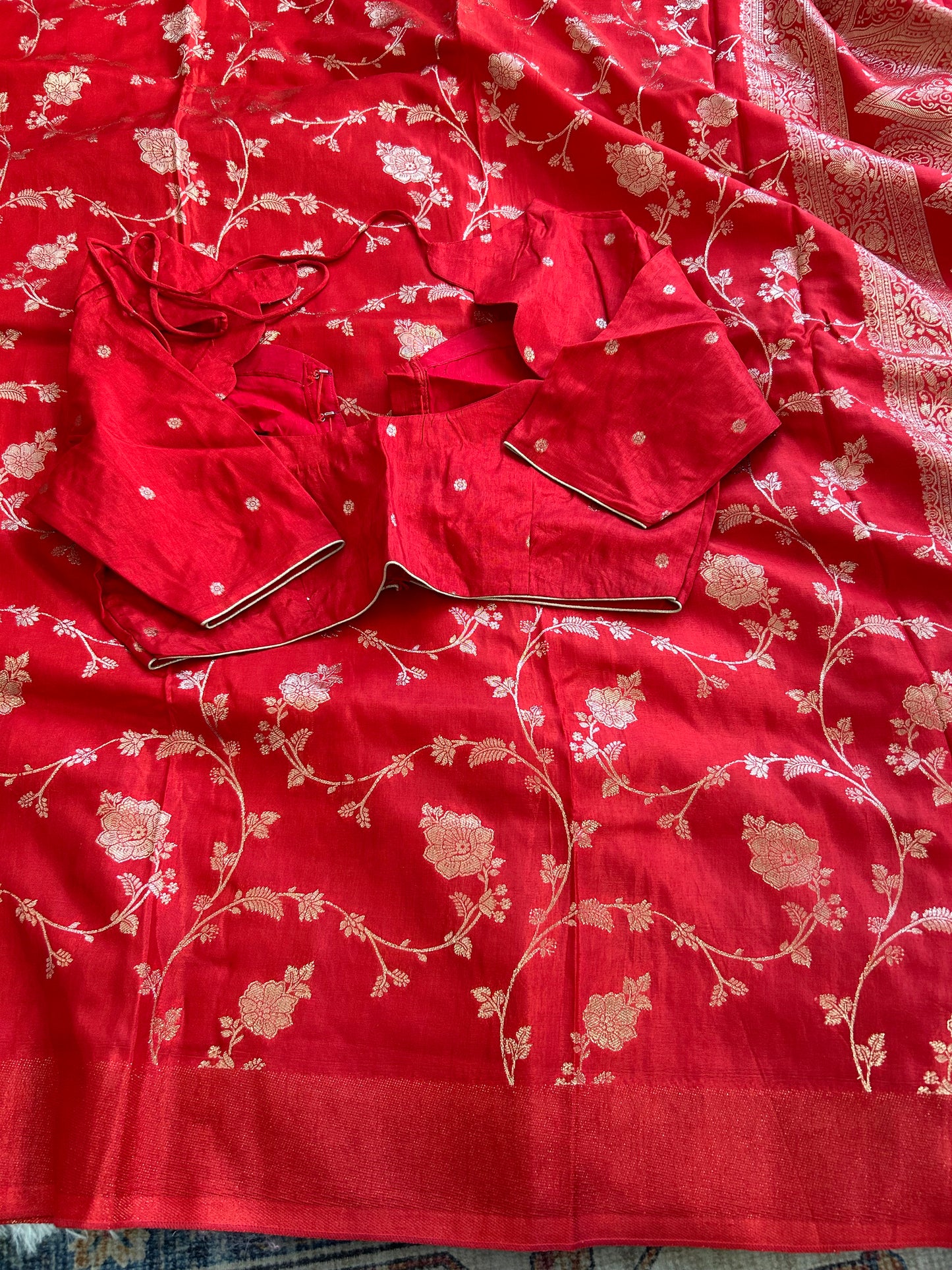 Red on Red Broderless Moonga Silk Saree