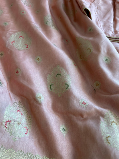 Peach color Banarasi Moonga Silk Saree