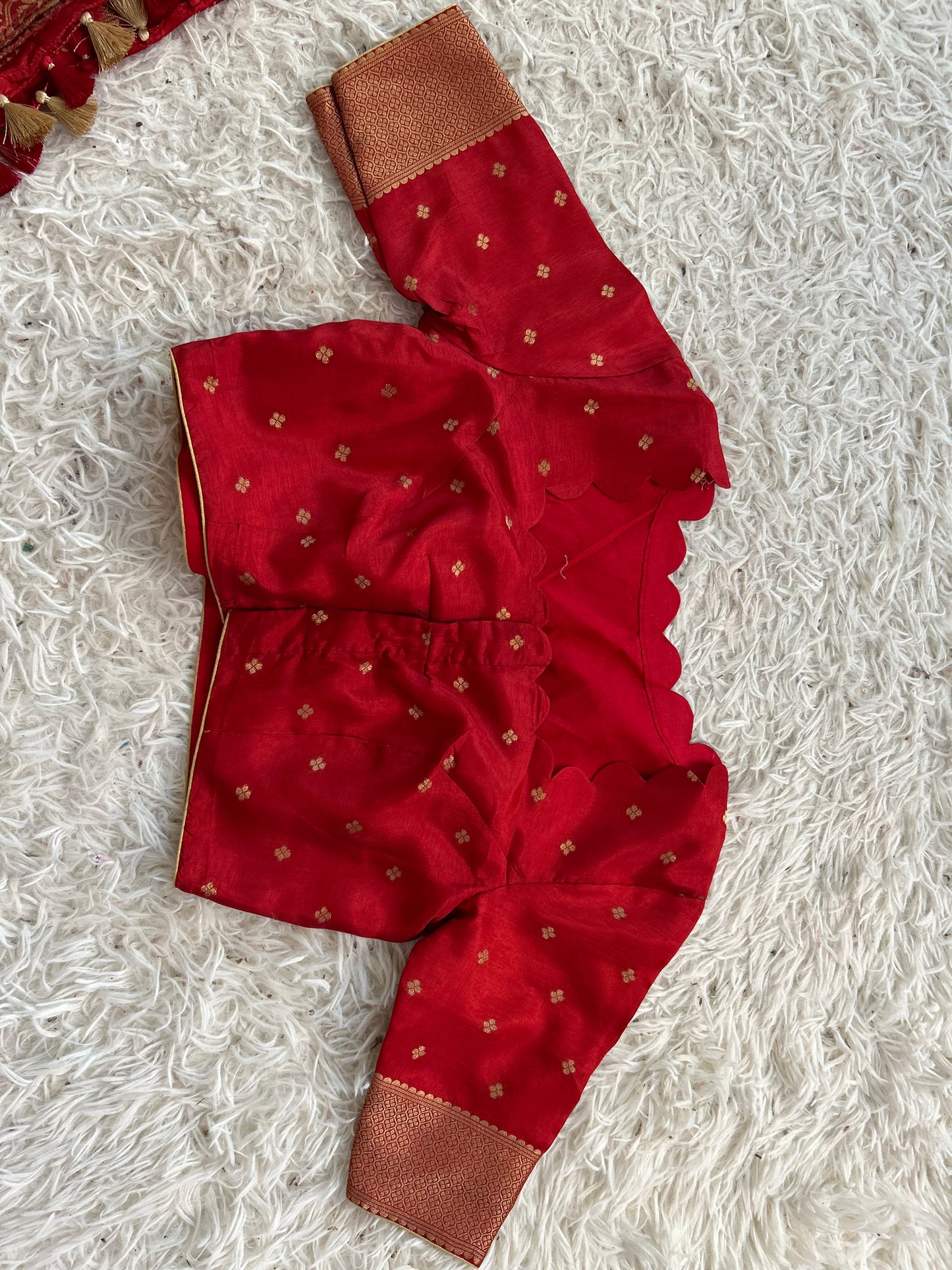Pure Crepe Brocade Saree in Brick Red