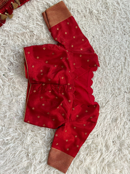 Pure Crepe Brocade Saree in Brick Red