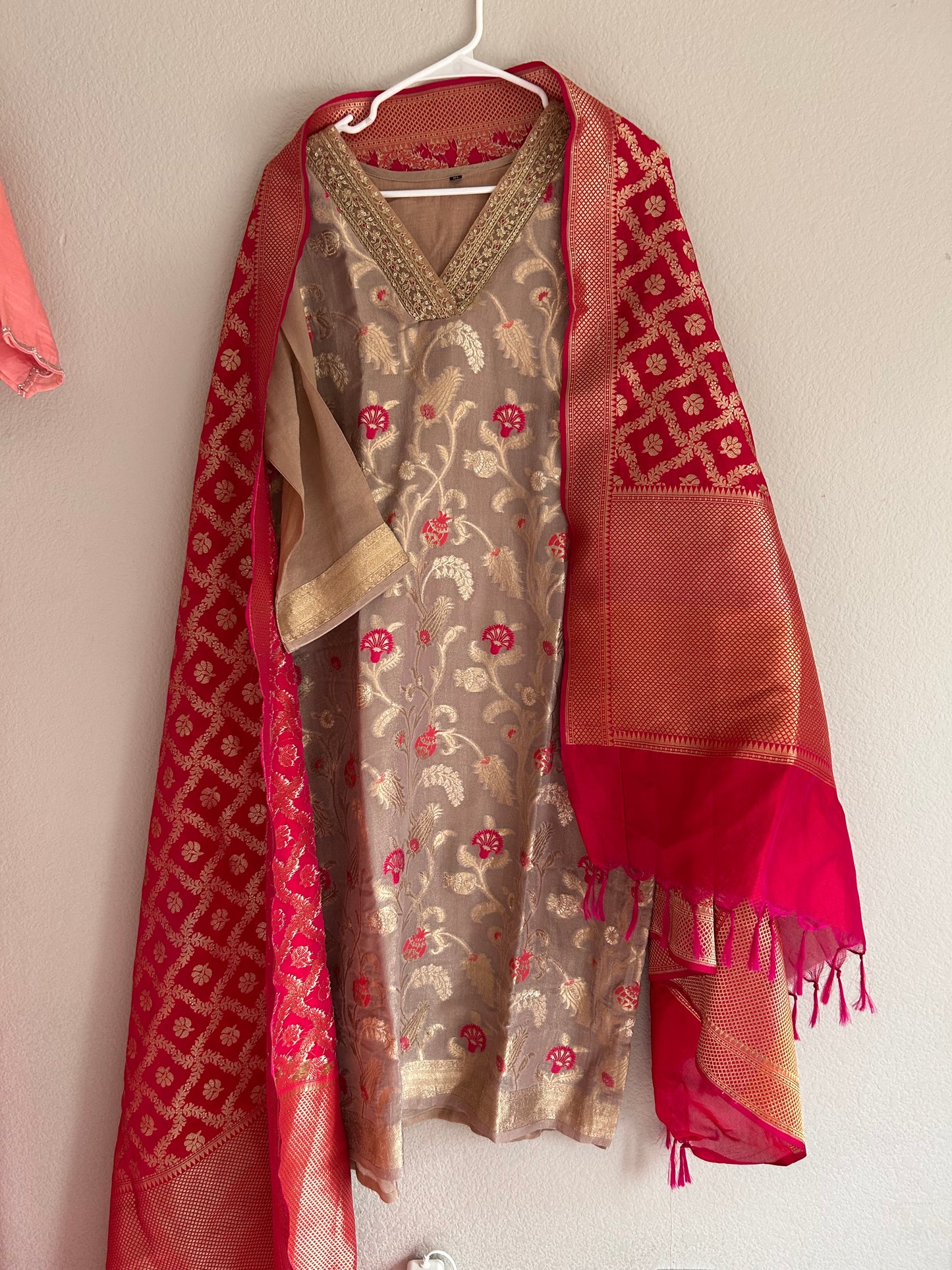 Beige Tissue Salwar Suit Set