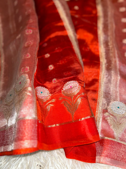 Designer Banarasi Tissue saree - Rust orange