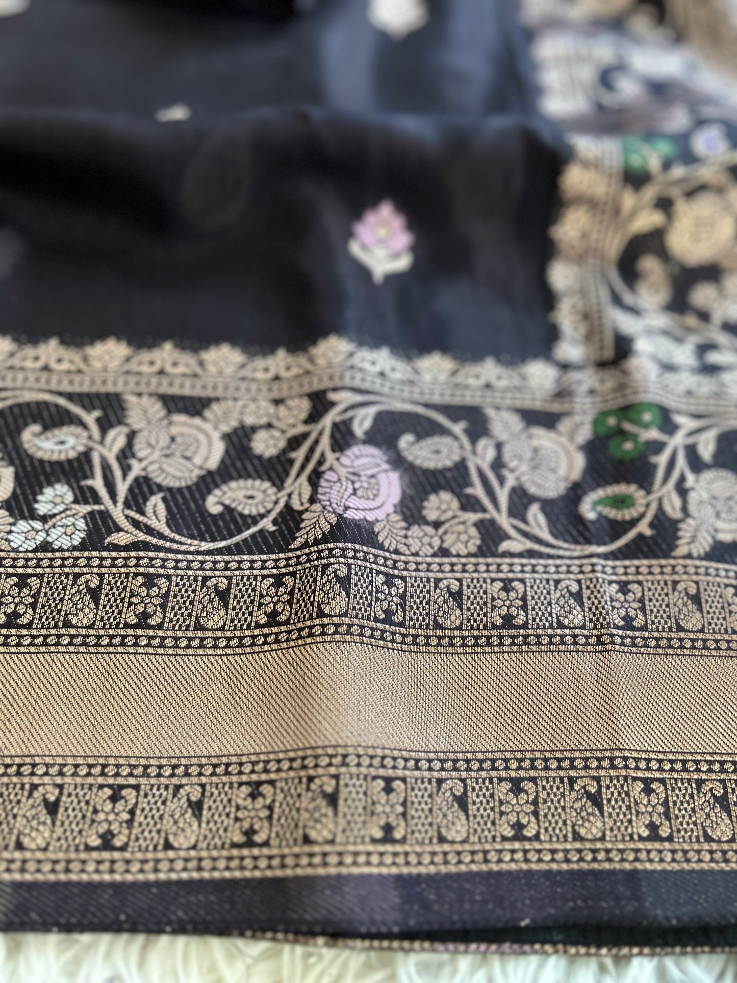 Black Tusser Georgette saree