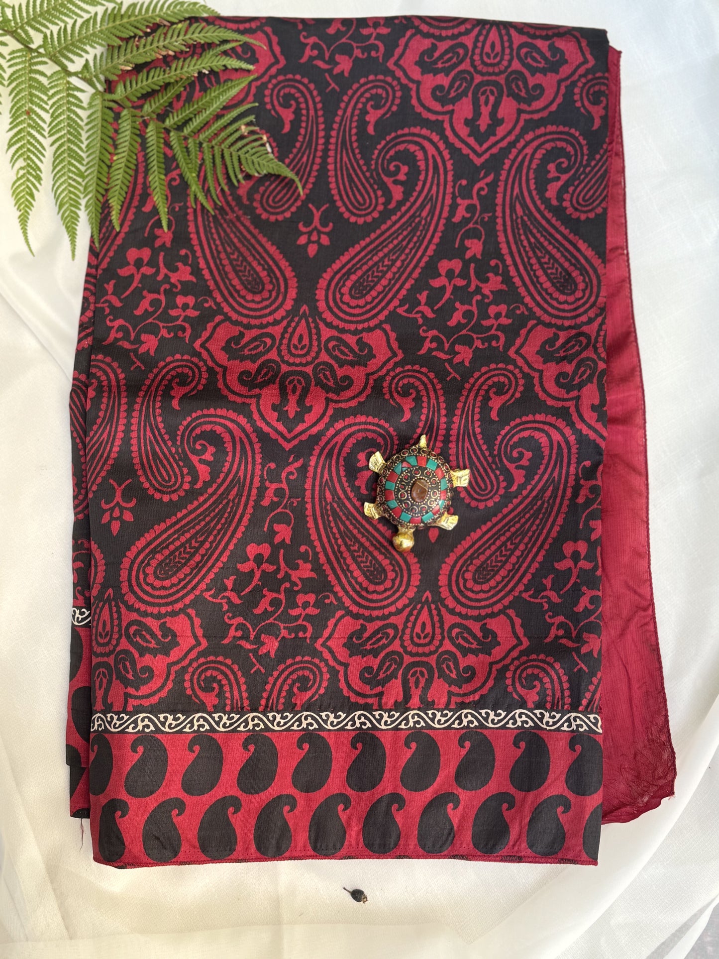 Marroon Tusser Saree with Black Digital Print