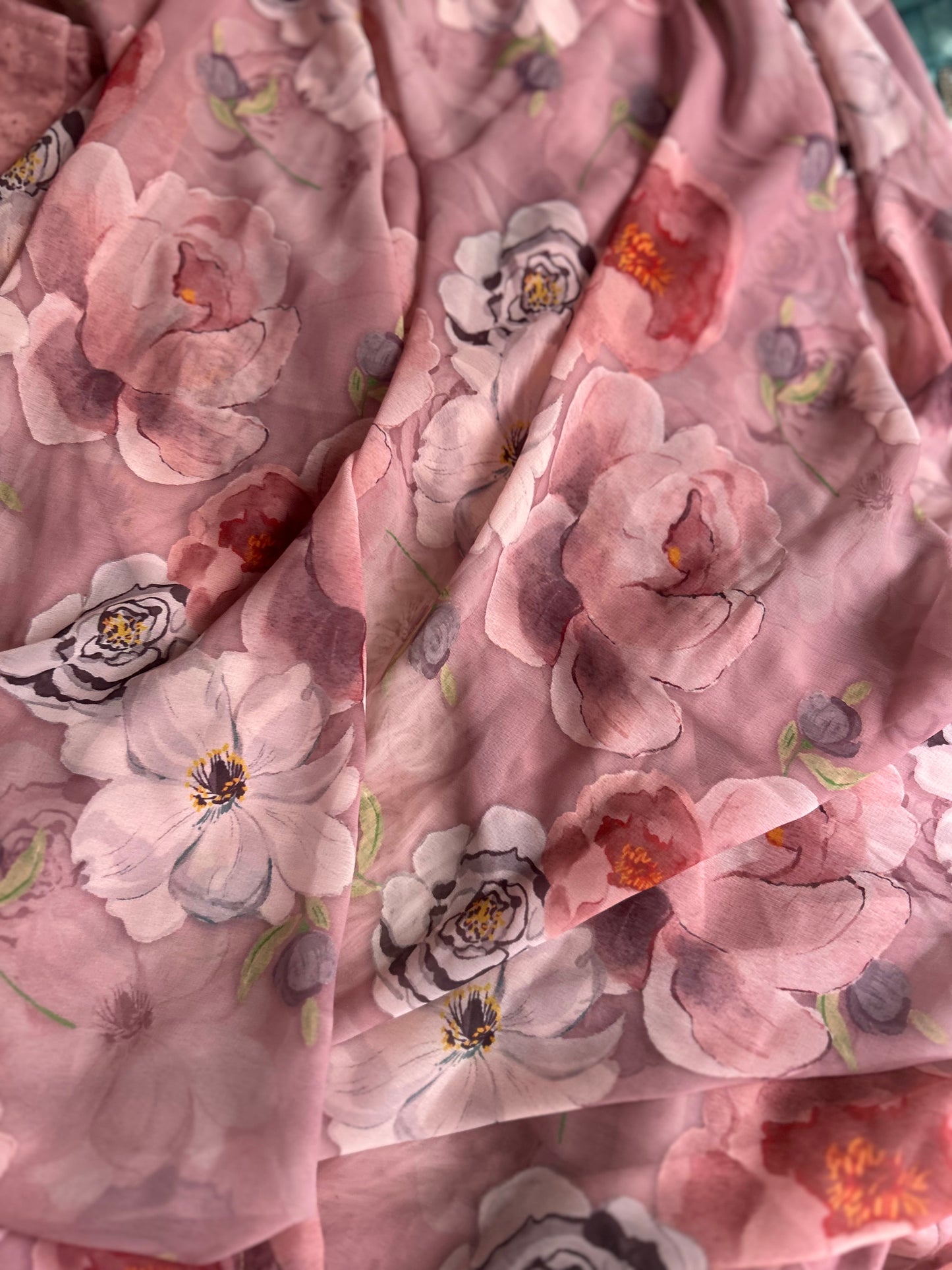 Dusty Pink Floral Georgette Saree with blouse