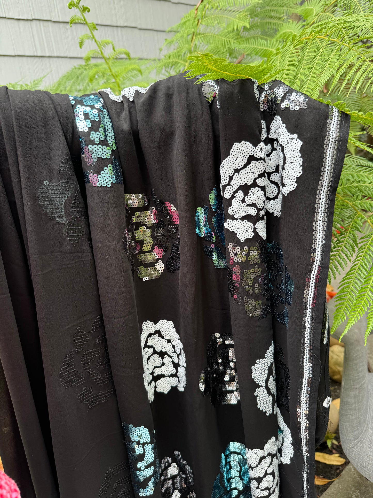 Black Georgette with Silver Roses - Cocktail Edition
