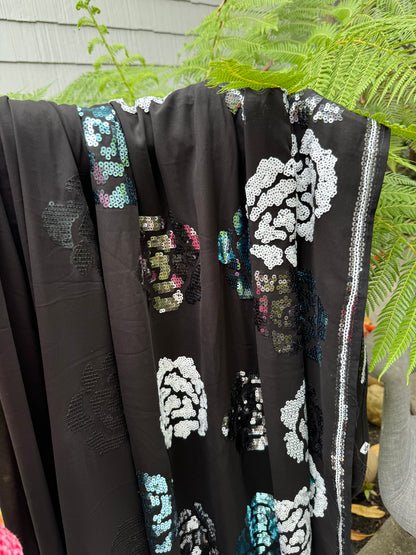 Black Georgette with Silver Roses - Cocktail Edition