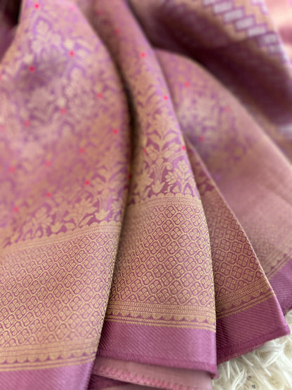 Pure Crepe Brocade Saree in Lavendor
