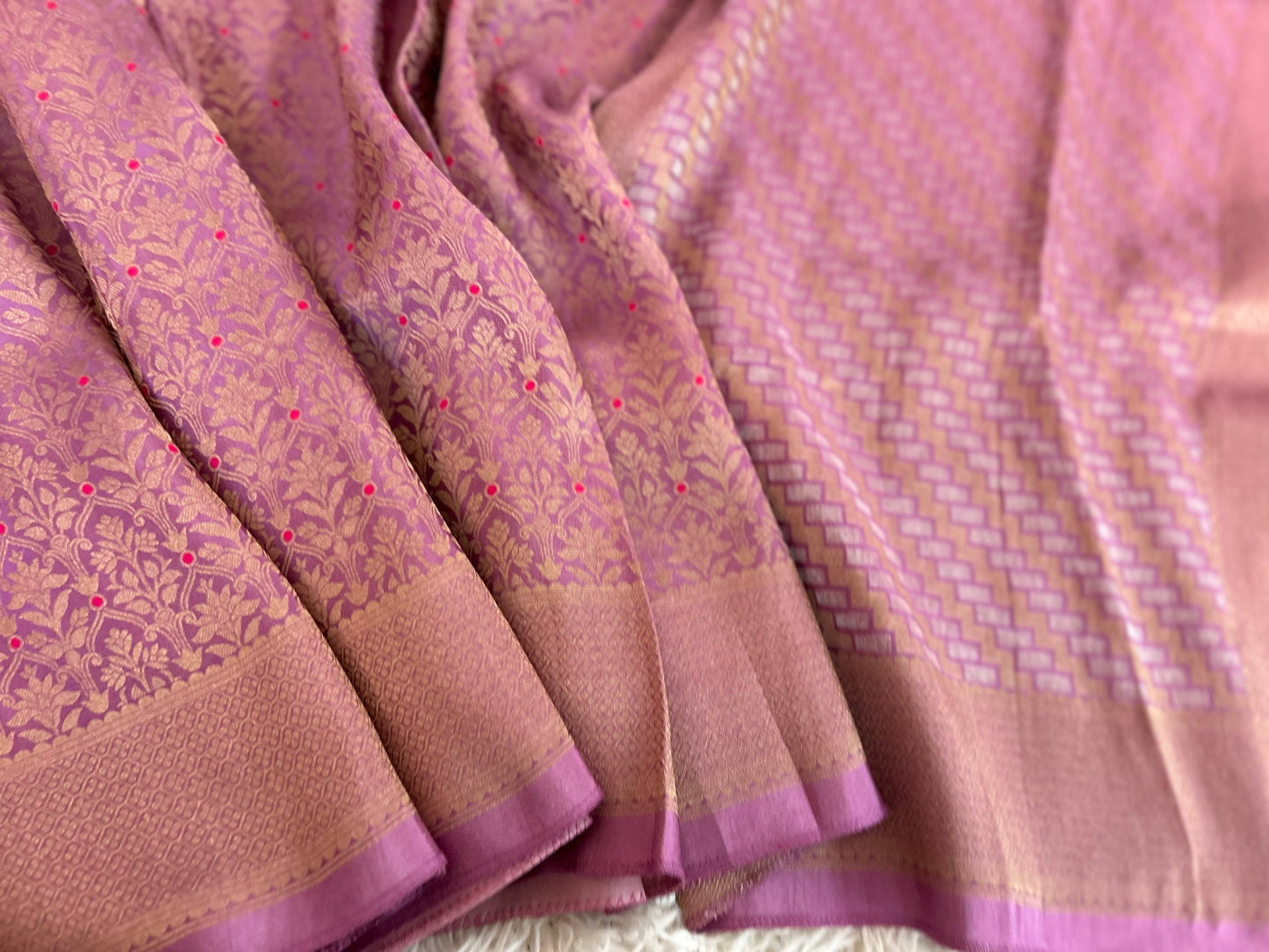 Pure Crepe Brocade Saree in Lavendor