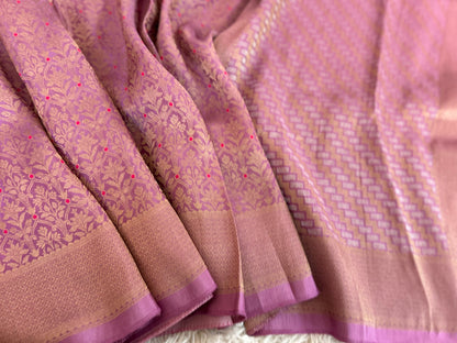 Pure Crepe Brocade Saree in Lavendor