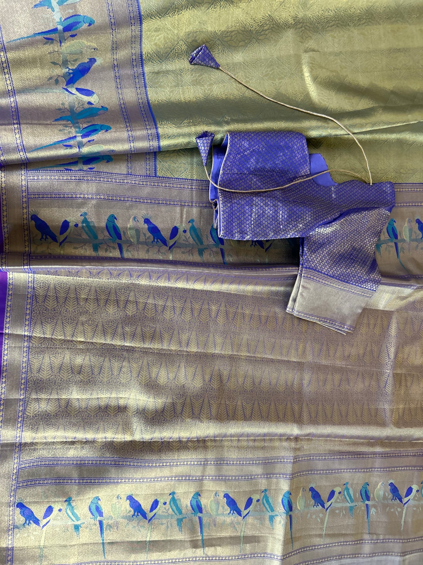 Designer Tissue Banarasi Saree in Green with Violet Border