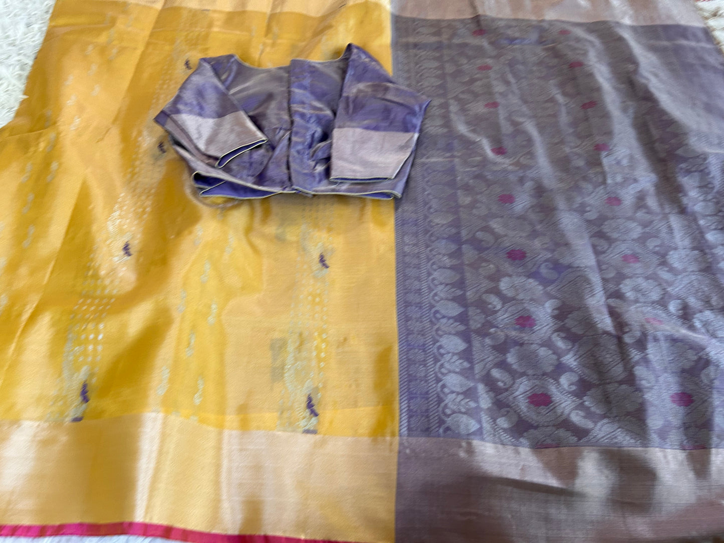 Handloom Uppada Tissue saree in Pastel Yellow