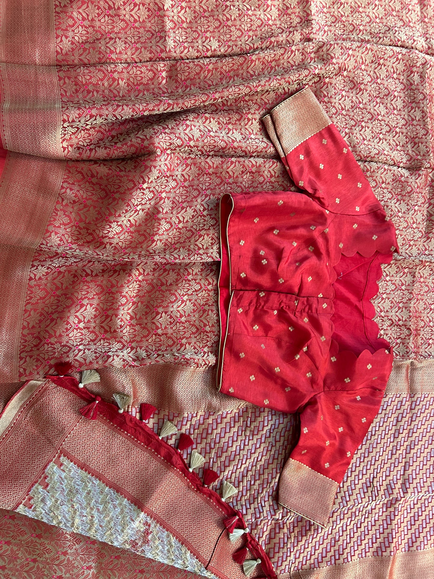 Pure Crepe Brocade Saree in Brick Red