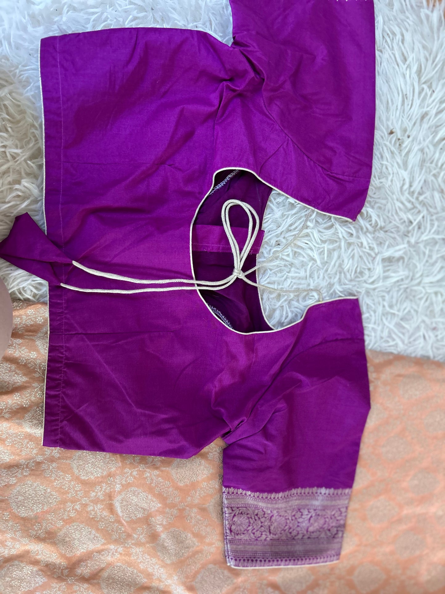 Soft Banarasi Saree in Peach with purple border