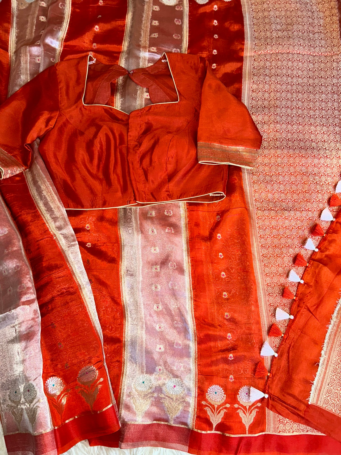 Designer Banarasi Tissue saree - Rust orange