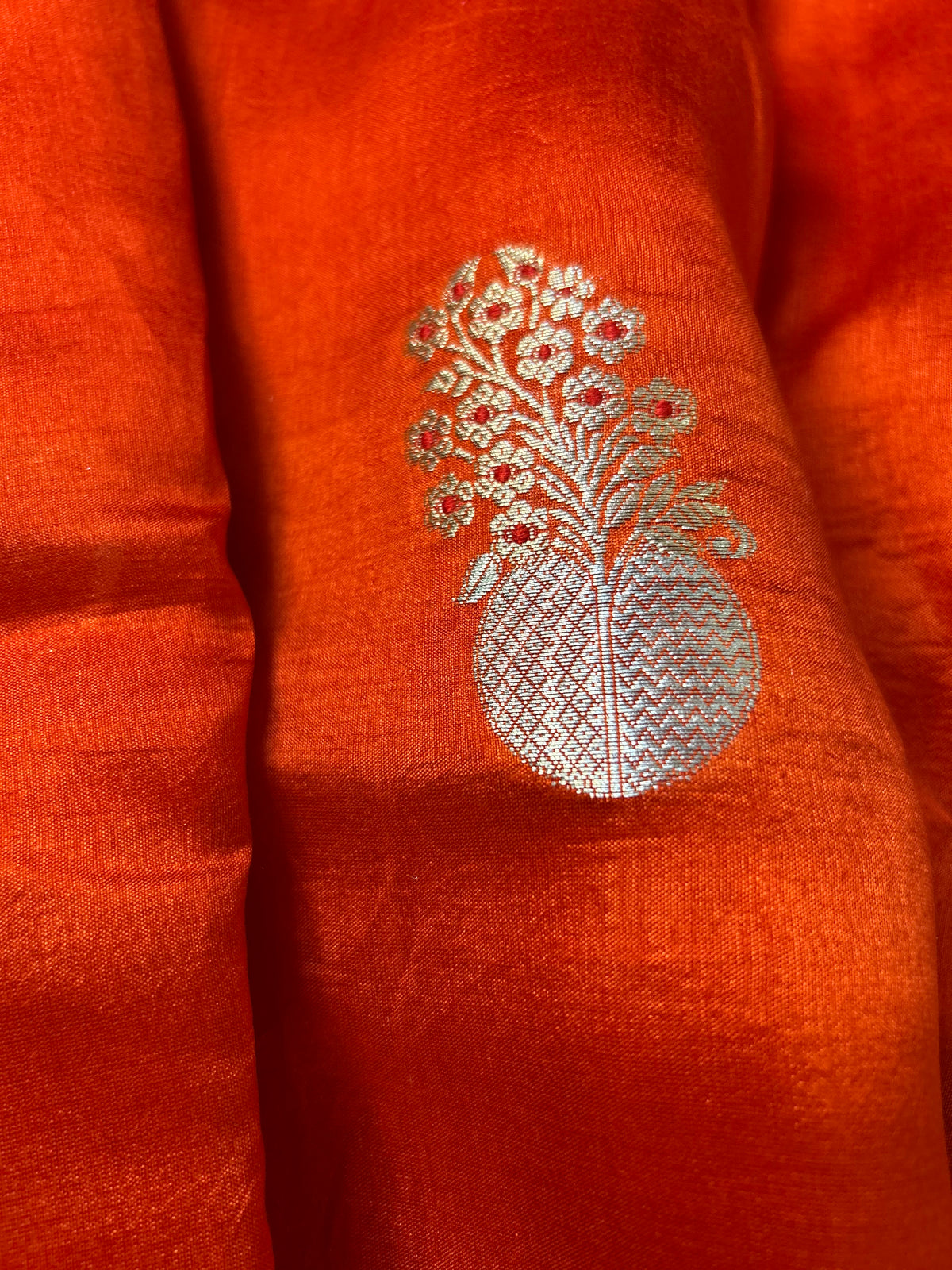 Mango Silk Saree in Orange Color with Pink border