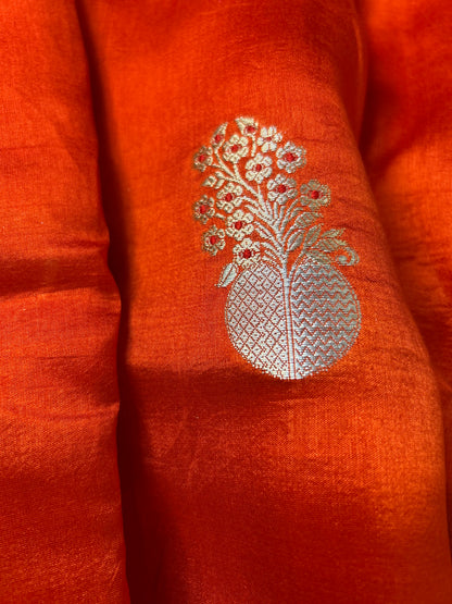 Mango Silk Saree in Orange Color with Pink border