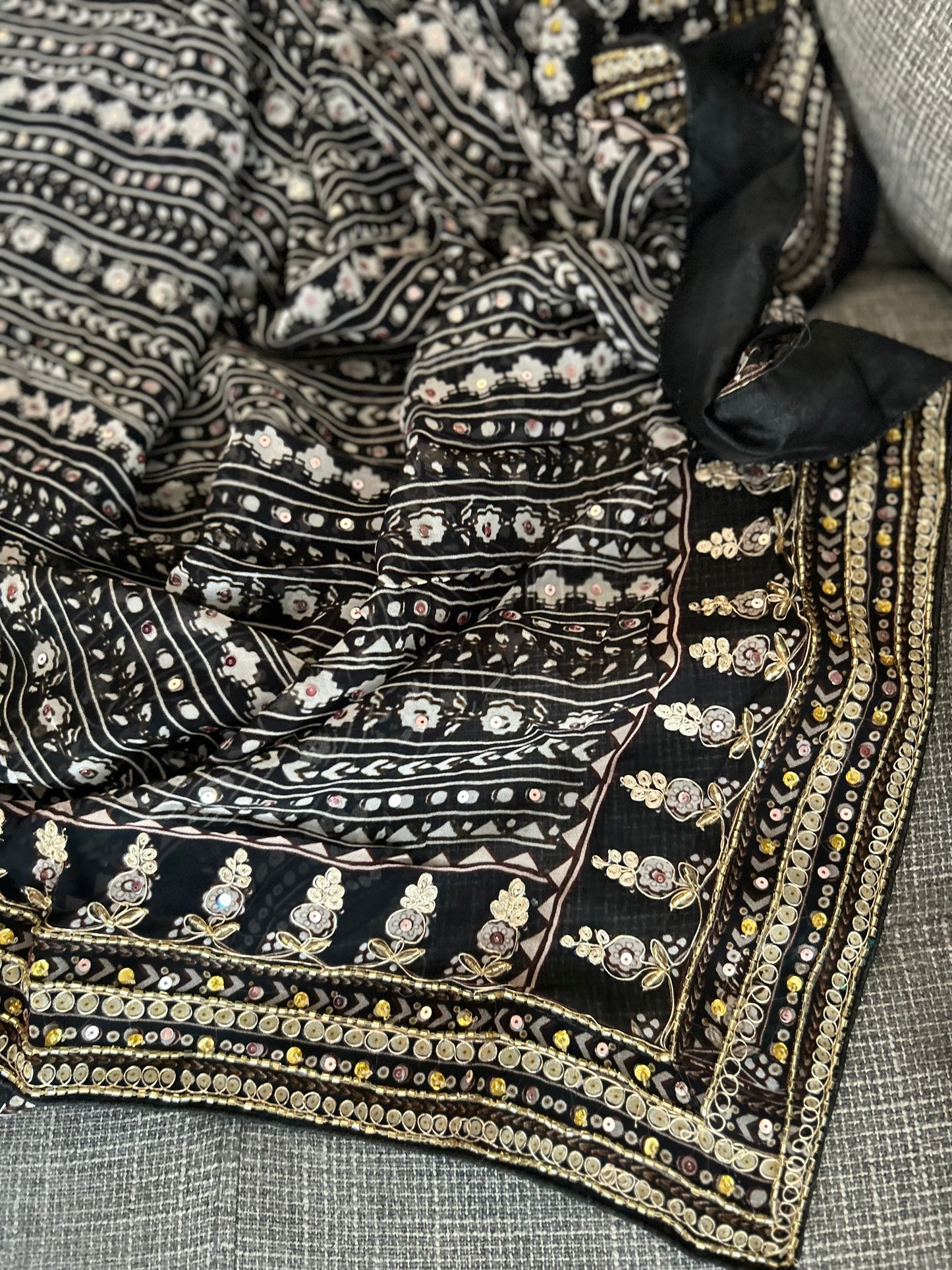 Pure Georgette Saree with hand embroidery - Black
