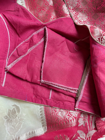 Organza Chiffon Saree in creme with Pink Border