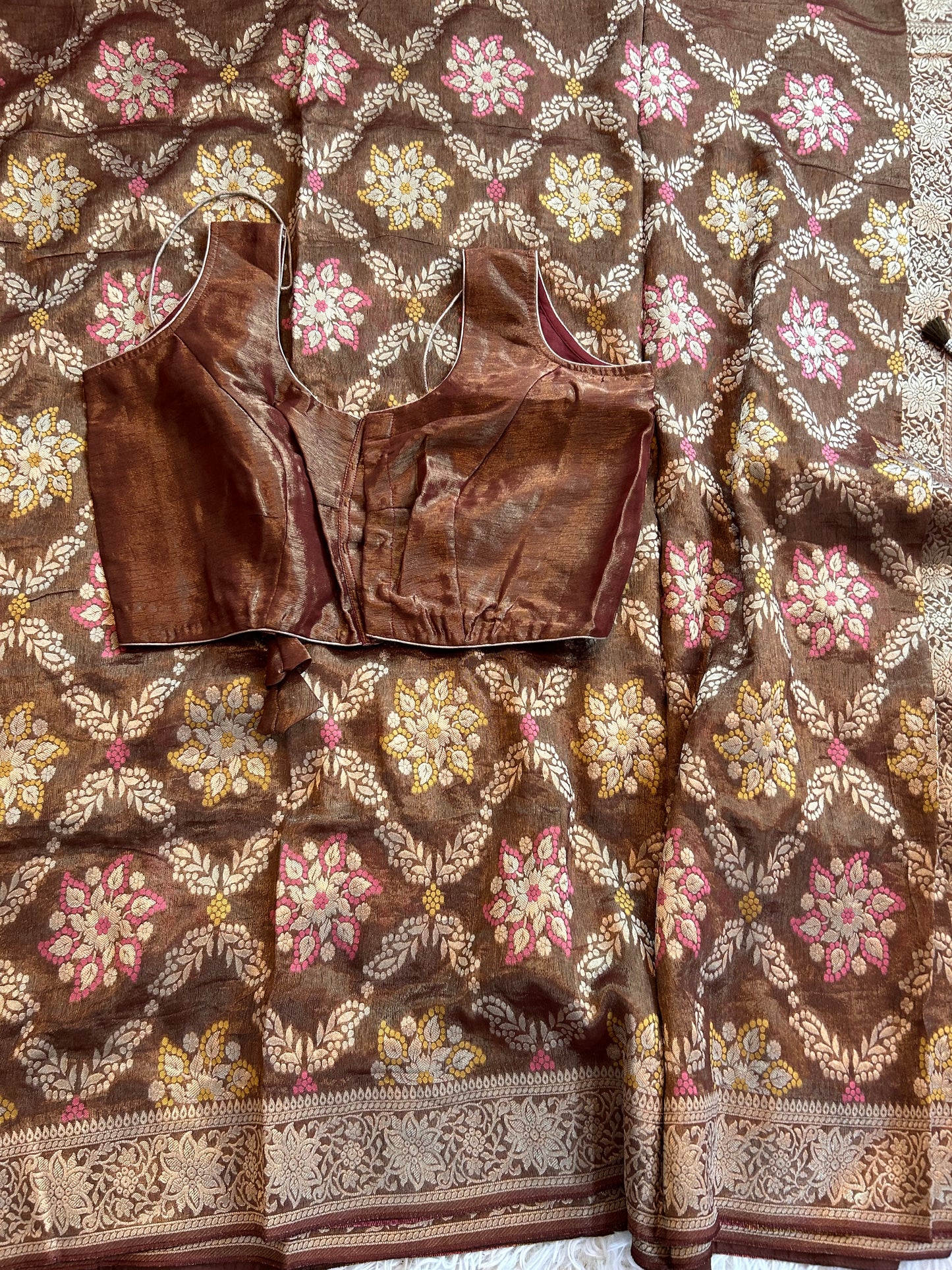 Khaddi Tissue Georgette Saree in Brown