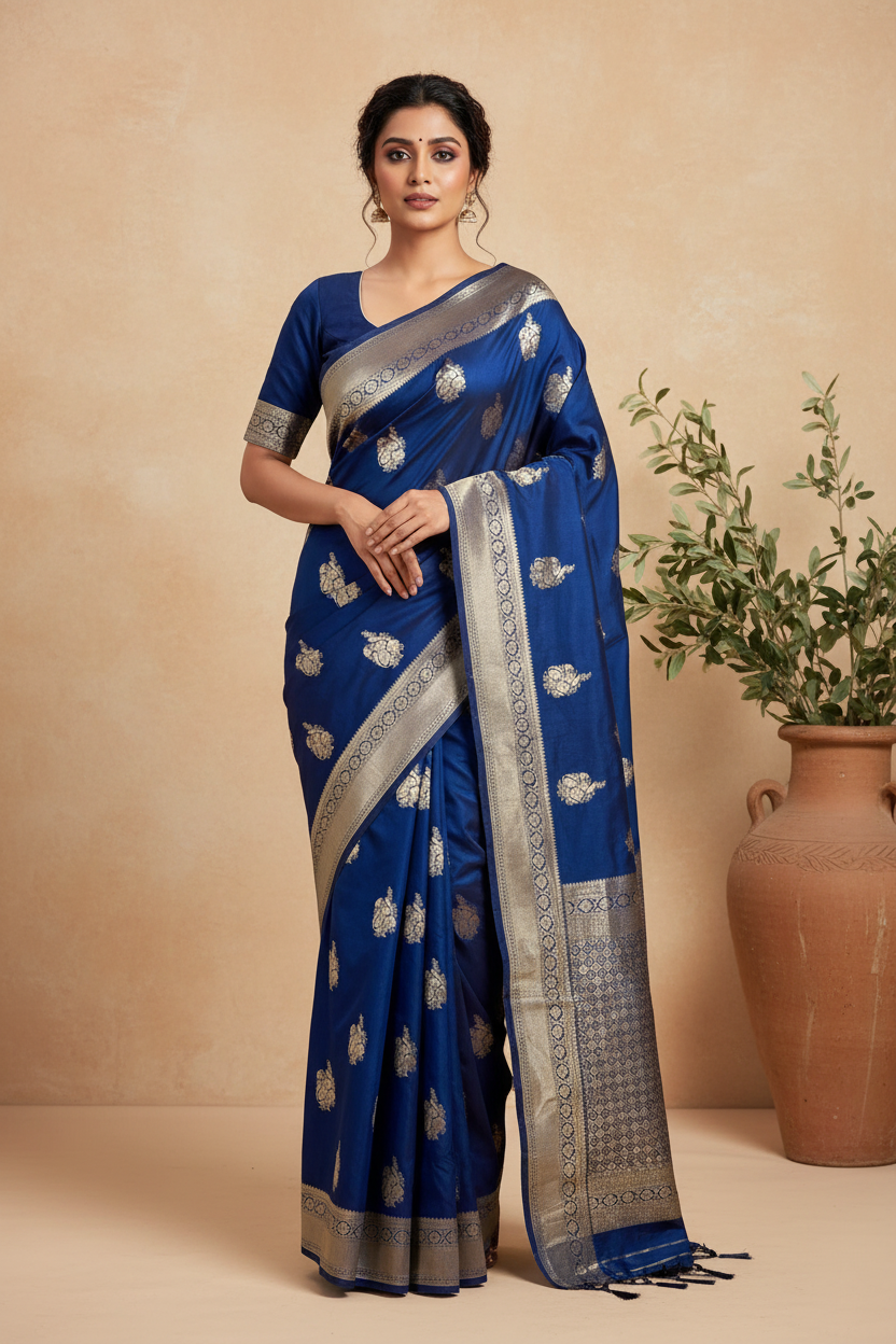 Soft Banarasi Saree in Navy