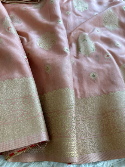 Peach color Banarasi Moonga Silk Saree
