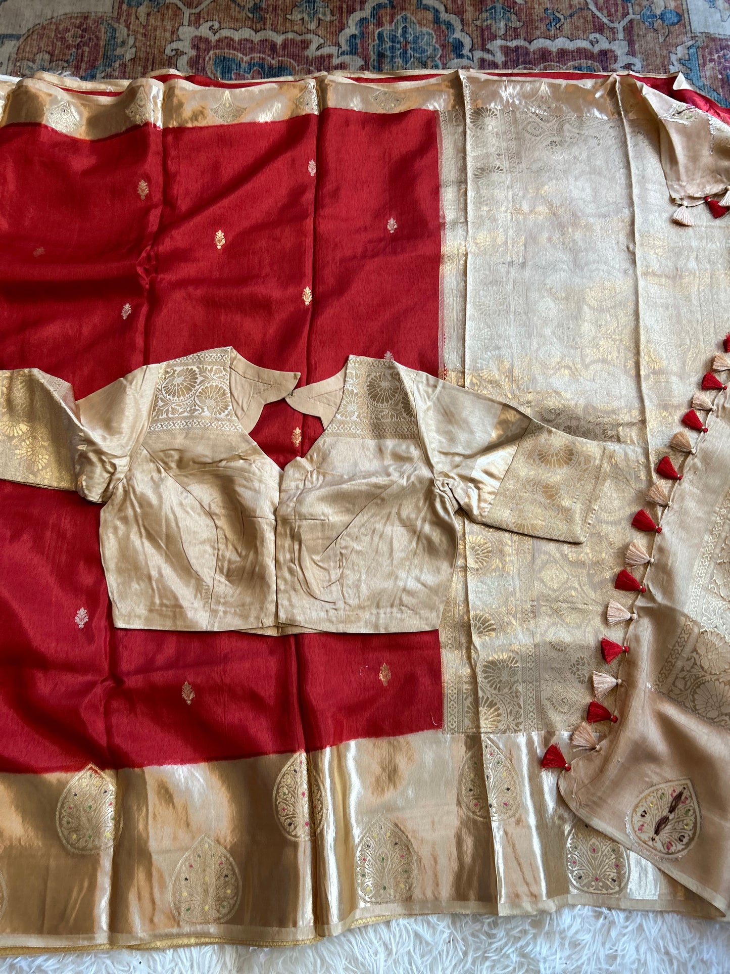 Red Saree with Satin Border