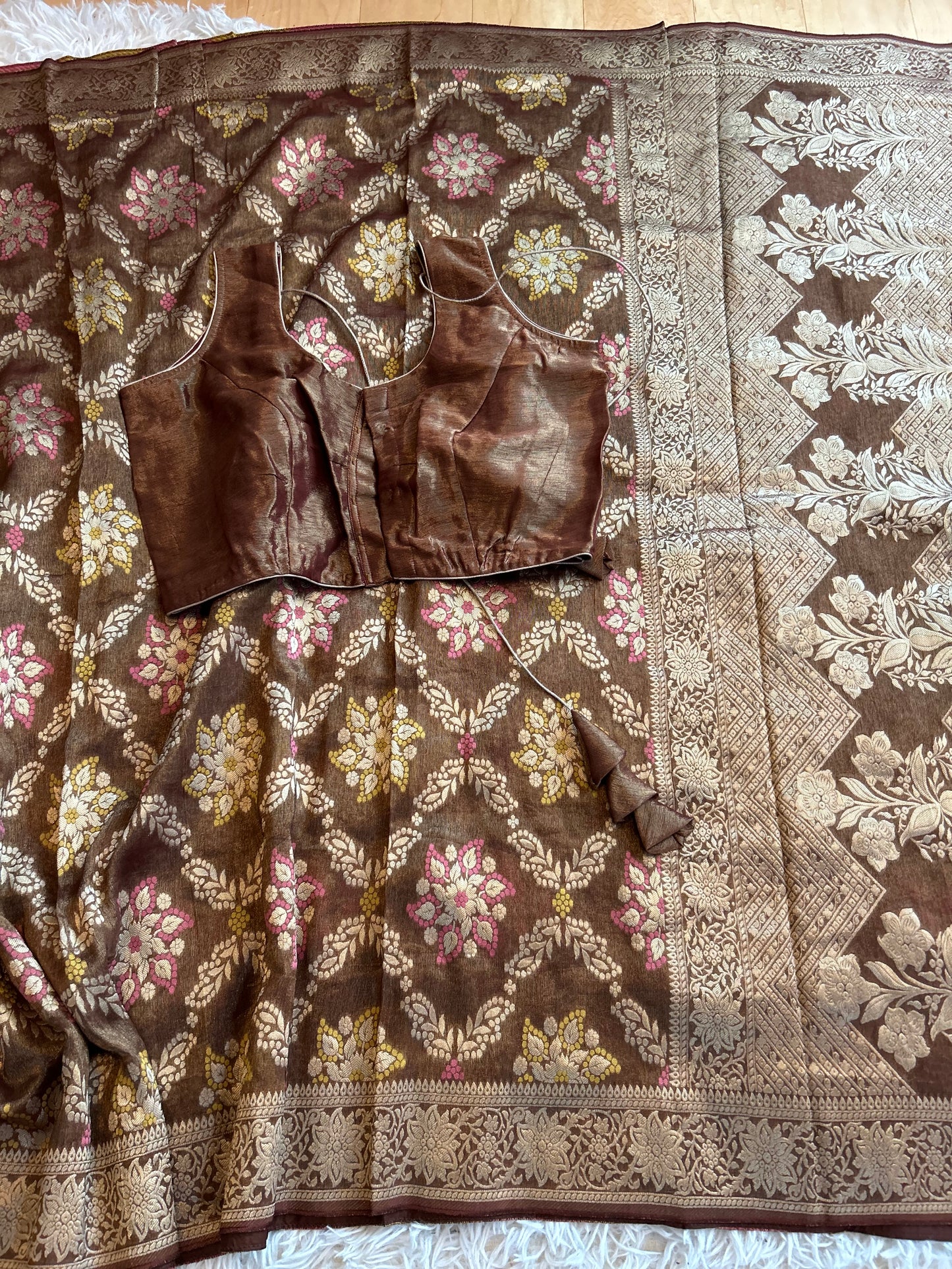 Khaddi Tissue Georgette Saree in Brown