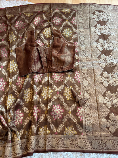 Khaddi Tissue Georgette Saree in Brown