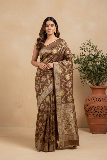 Khaddi Tissue Georgette Saree in Brown