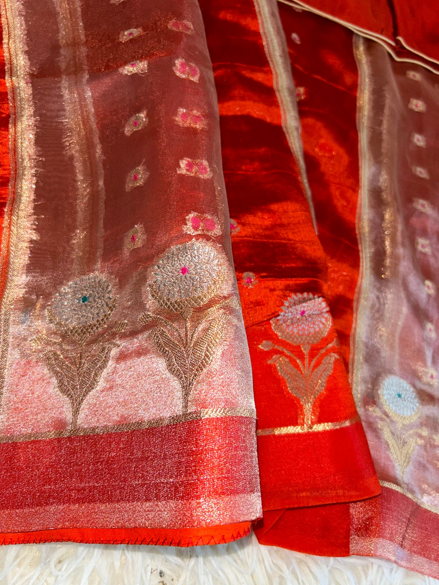 Designer Banarasi Tissue saree - Rust orange