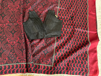 Marroon Tusser Saree with Black Digital Print