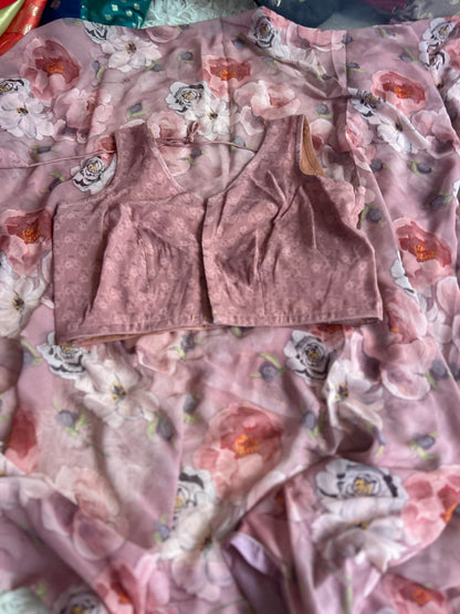 Dusty Pink Floral Georgette Saree