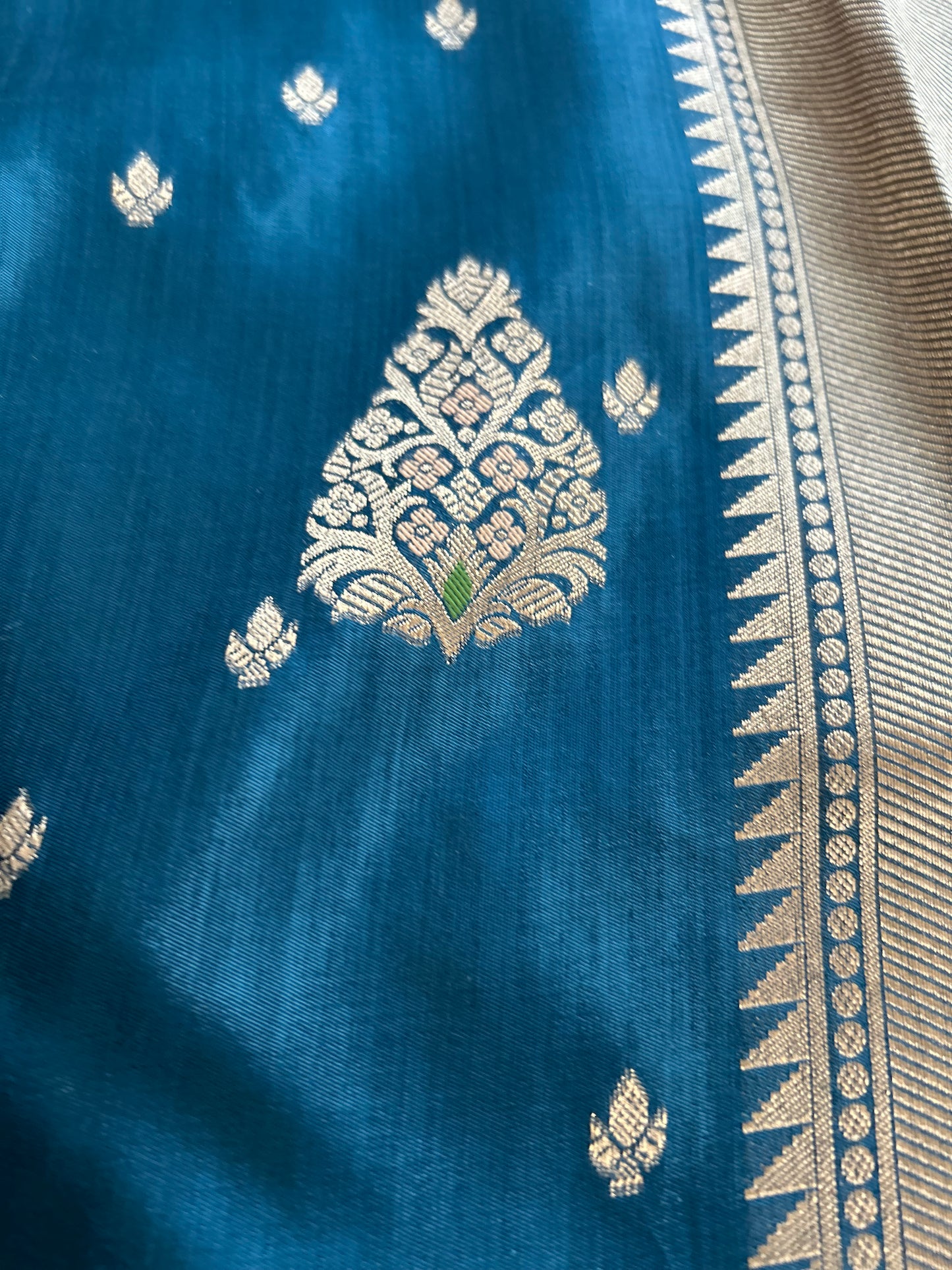 Peacock Blue Banarasi Saree in Moonga Silk