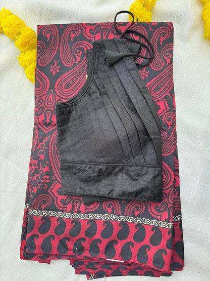 Marroon Tusser Saree with Black Digital Print
