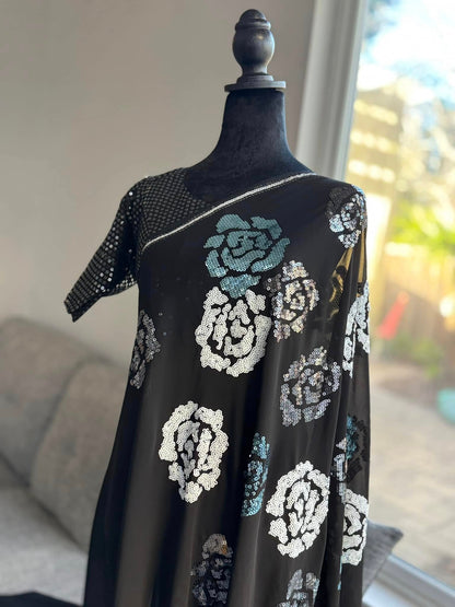 Black Georgette with Silver Roses - Cocktail Edition