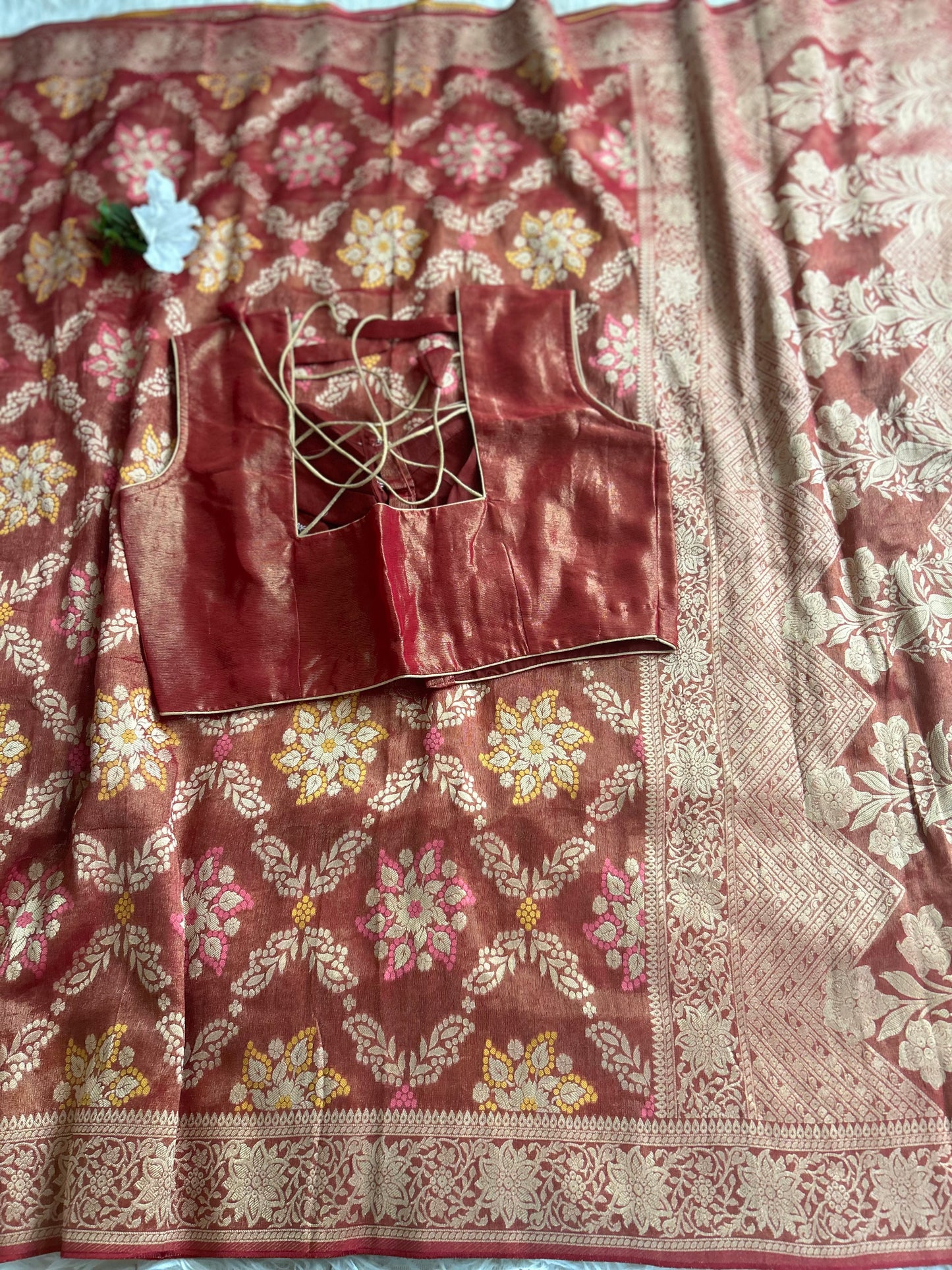Khaddi Tissue Georgette Saree in Brick Red