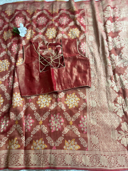 Khaddi Tissue Georgette Saree in Brick Red