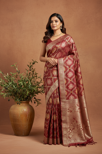 Khaddi Tissue Georgette Saree in Brick Red